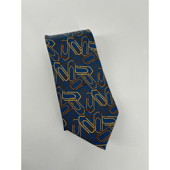 Gucci Tie Mens Blue Brown Paperclip Print 100% Silk Designer 55" Made in Italy - Picture 1 of 16
